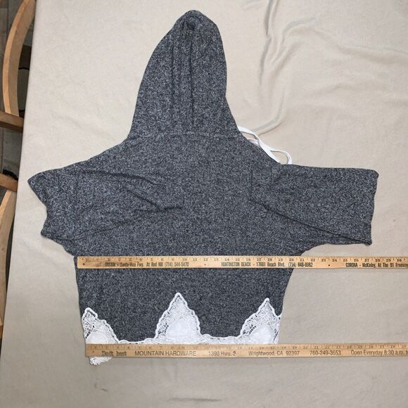 The Kooples Sport Jacket Small Gray Marled Soft Fleece Hood Lace Toggle WaistSz1 - Picture 7 of 16